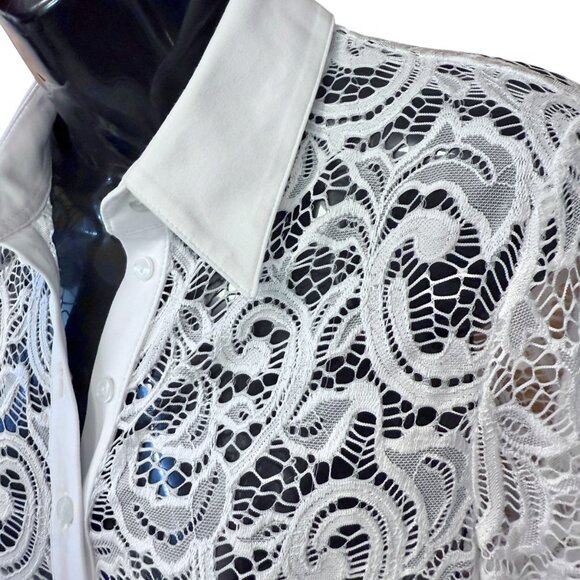 Anne Fontaine Paris Lys Stretch Lace Abstract Button Up Blouse size 42/10 US - Picture 9 of 12